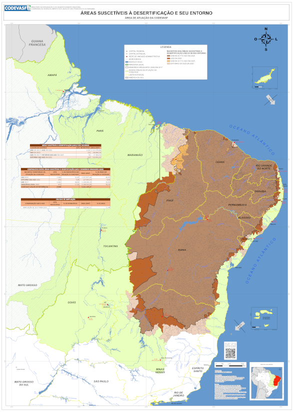 Mapa - Área de atuação da Codevasf - Áreas Suscetíveis à Desertificação e seu entorno.png
