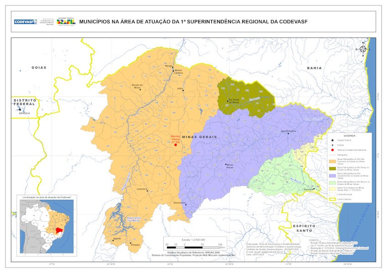Mapa da Área de Atuação da Codevasf na 1ª SR, conforme a Lei nº 14.053 (versão 01_2025)