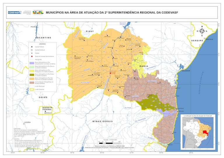 Mapa da área de atuação da Codevasf na 2ª SR-LEI_14053_01_2025