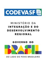 Assinatura institucional vertical com o logotipo da Codevasf no topo, seguida do texto “Ministério da Integração e do Desenvolvimento Regional” e, abaixo, a marca “Governo do Brasil” acompanhada do slogan “Do lado do povo brasileiro”.