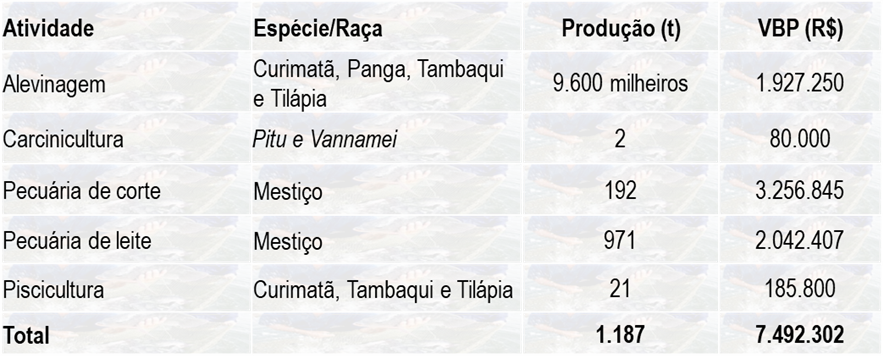 Tabela 1 – Espécie, produção e VBP da aquicultura e da bovinocultura no ano de 2023.png Tabela 1 – Espécie, produção e VBP da aquicultura e da bovinocultura no ano de 2023.png